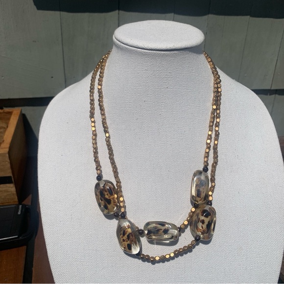 Boho Chic Vintage Multi-strand Gold Brown & Black Beaded Statement Neckl… - Picture 2 of 7